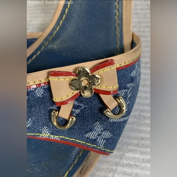 Louis Vuitton Blue Monogram Denim Kitten Heels Mules Slides SZ EU38 US8 - Picture 6 of 8